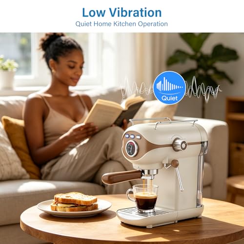 White Compact Espresso Machine with Milk Frother - XIXUBX
