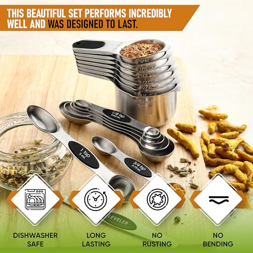Magnetic Measuring Cups & Spoons Set of 15 - Black, Levelers Included