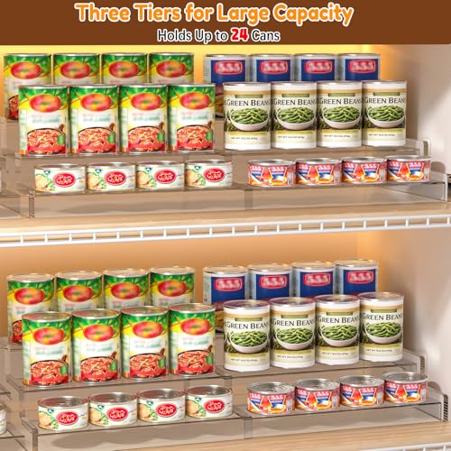 Expandable Can Organizer for Pantry - 3-Tier Adjustable Acrylic Storage Rack