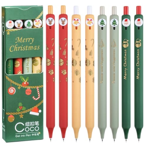Maydahui 8-Pack Christmas Gel Pens Set with 0.42mm Fine Tip, Retractable Click Pens