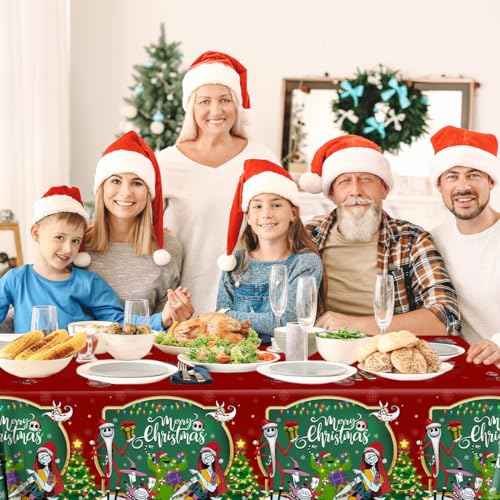3 Pack Christmas Nightmare Tablecloths Nightmare Christmas Party Decorations Green Red Tree Xmas Nightmarer Table Cover for Xmas Winter Holiday Birthday Party Supplies