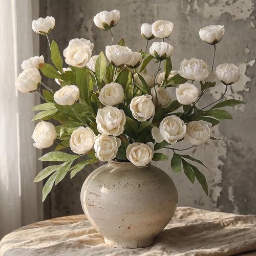 Artificial Peony Flower Stems 27 Inch Cream - 6 Pack for Vase Decor
