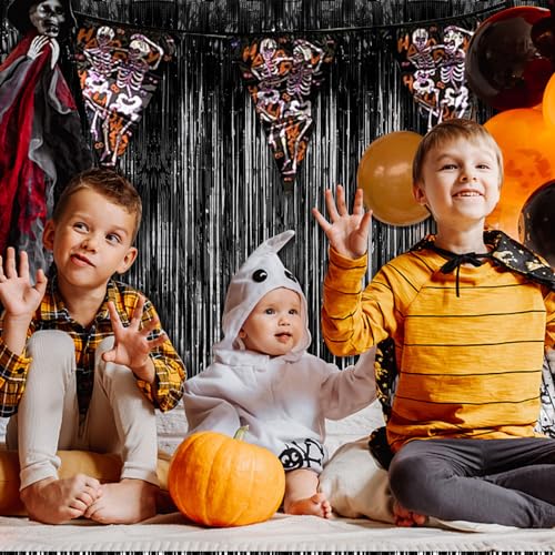 3 Pack Black Fringe Backdrop Streamers Halloween Party Decorations Black Tinsel Foil Curtains Photo Booth Backdrop Birthday Wednesday Twilight Graduation Wizard Party Decorations Supplies