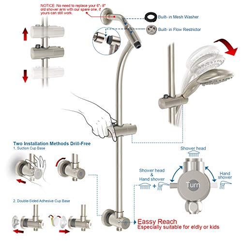 Brush Nickel Handheld & Rain Shower Combo with 27.5" Drill-Free Stainless Steel Slide Bar
