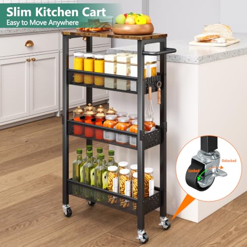 Vivihomety 4-Tier Slim Metal Laundry Cart with Wheels - Black, 7.1 Inch Wide