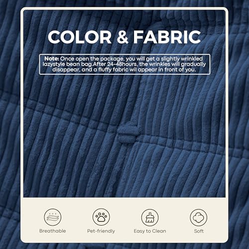 Blue Bean Bag Chair for Adults - Memory Foam Couch Sofa with Corduroy Cover