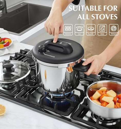 8.5 Qt Stainless Steel Pressure Cooker with Glass Lid & Steamer - Induction Ready