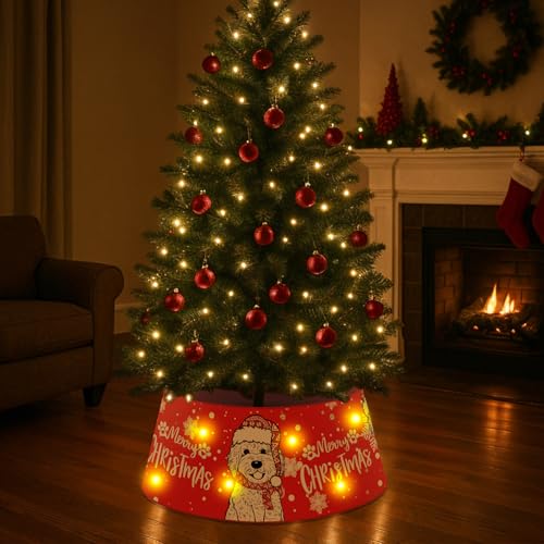Dog Christmas Tree Collar with LED Ring | Golden Doodle Style Xmas Decor, 26in