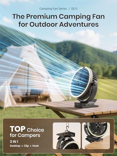 Rechargeable Clip-On Fan with LED Light for Camping and Golf Carts - 15000mAh Portable Fan