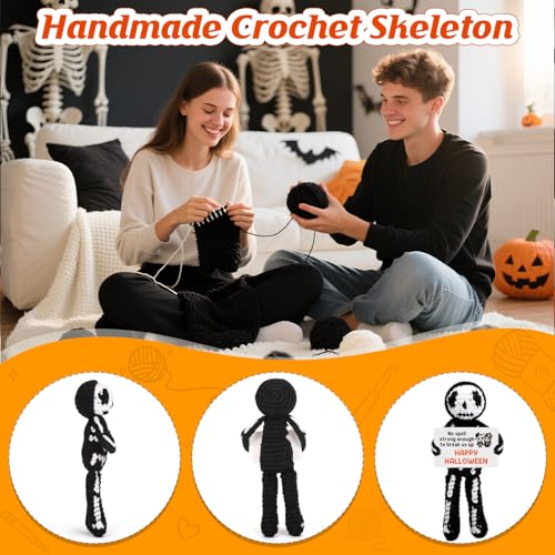 Crochet Skull Couple Gift for Halloween, Gothic Romantic Gift for Wife Husband Girlfriend Boyfriend, Cute Spooky Love Crochet Decor, Birthday Party Surprise and Gothic Romantic Home Decoration