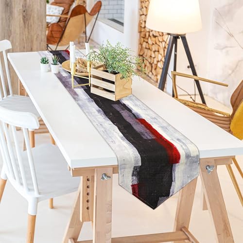ZCHOMI 13x72 Black and White Table Runner - Modern Abstract Art Decorative Kitchen Dining