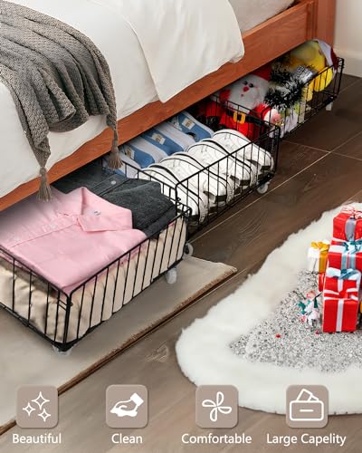 Jifader 4 Pack Under Bed Storage Drawers with Wheels - Large Capacity Shoe & Toy Organizer