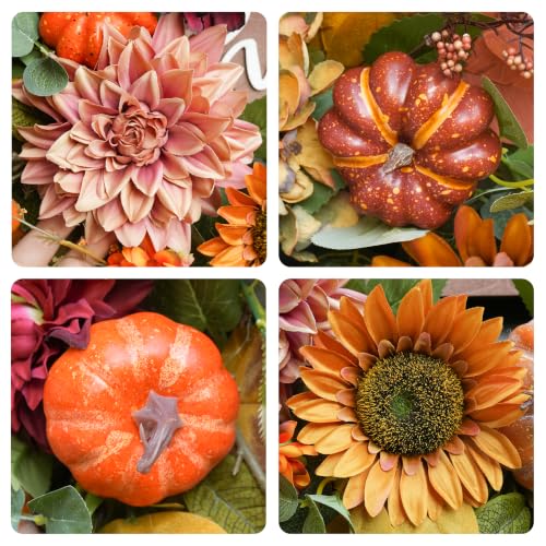 Pumpkin Fall Wreath for Front Door 24 Inch Autumn Decor Sunflowers & Pumpkins