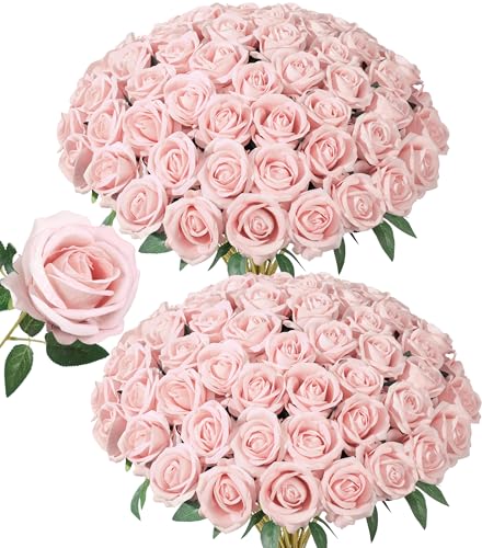 Blush Roses Artificial Flowers - 50 Realistic Silk Stems for DIY Wedding Bouquets & Decor - Variation of THIS listing