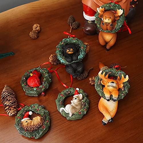 HYFAN Pack of 6 Christmas Small Animal Wreath Ornaments for Tree & Home Decor
