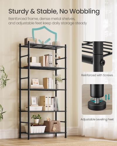 5-Tier Steel Wire Shelving Unit - 23.6 W x 56.7 H Storage Rack with Matte Black Finish