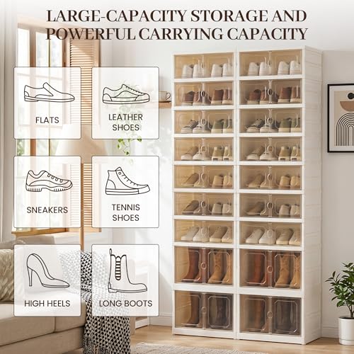 Tykacna White 9-Tier Tall Shoe Rack with Wheels, Dustproof, Fits 18 Pairs, 3-Minute Assembly
