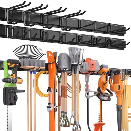 UUP 99-Inch Wall Mount Garage Tool Organizer with 6 Panels & 14 Hooks, Heavy Duty Metal Rack