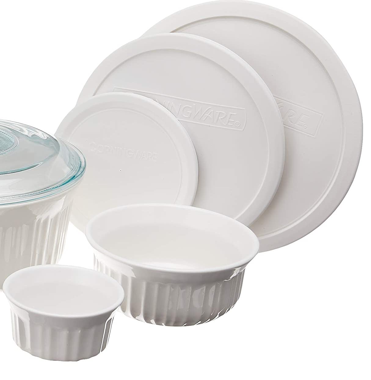 CorningWare French White 10-Pc Ceramic Bakeware Set with Lids Chip and Crack Resistant Stoneware Baking Dish, Microwave, Dishwasher, Oven, Freezer and Fridge Safe