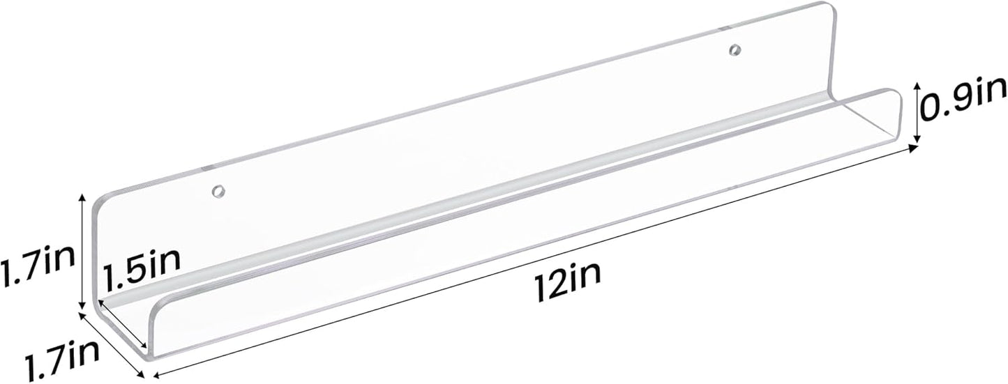 Upsimples Vinyl Record Wall Mount Shelves - 12" Clear Acrylic Album Display & Storage | Perfect for Kids' Bookshelf & Magazine Rack