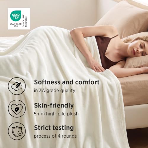 King Size Fleece Blanket Cream - Soft Lightweight Plush Bed Cover 108x90 Inches (Variation: Cream / King 108" x 90")