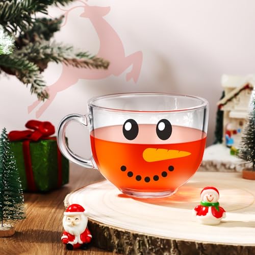Sliner 6x 16oz Snowman Christmas Glass Mugs with Handle – Holiday Coffee Cups