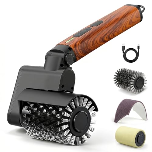 Electric Grill Brush 3-in-1 Kit with Red Wood Coating – Cordless BBQ Cleaner, Safe Metal Bristles, Waterproof & Dishwasher Safe