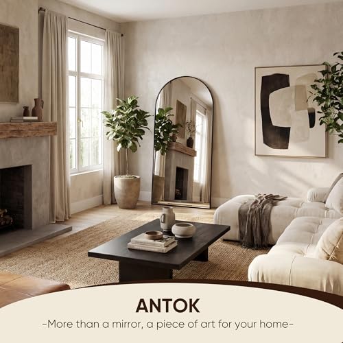 Antok 71x26 Inch Black Arched Full Length Floor Mirror with Stand - Large Home Decor