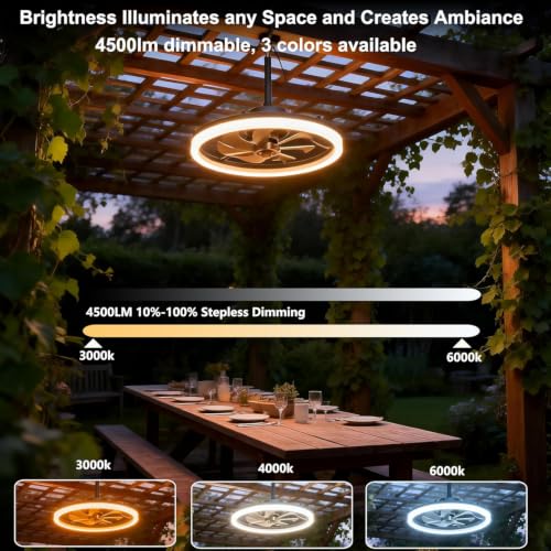Outdoor Ceiling Fan with Light - Waterproof IP65 Gazebo & Patio Fan, Remote & App Control, Dimmable LED, 6-Speed Quiet DC Motor