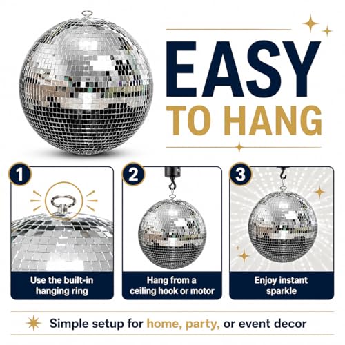 Youdepot 12-Inch Large Hanging Mirror Ball for Disco Party Decor