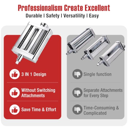 3-in-1 Stainless Steel Pasta Maker Attachment for KitchenAid Stand Mixer