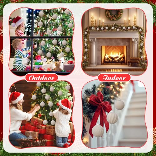 Cream Velvet Christmas Ornaments Set - 12pcs 2.36 Inch Holiday Tree Decorations