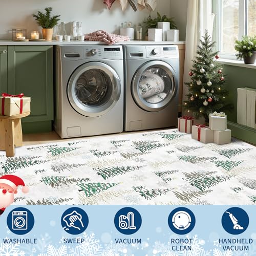 GarveeHome Red & Beige 8x10 Christmas Rug Non Slip Washable Snow Tree Decor