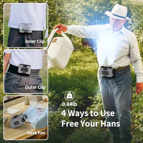 Portable Waist Fan with 20000mAh Battery, 10 Speeds & Dual Motors - Gray