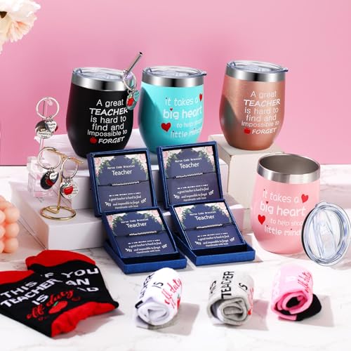 Geiserailie 16 Pcs Christmas Teacher Appreciation Gifts Set Wine Tumblers Socks Bracelets Keychains