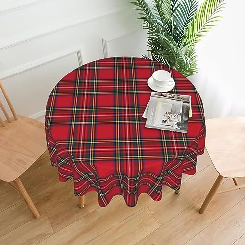 BETGINY Christmas Checkered Round Tablecloth 70x70 Inch Red Green Buffalo Plaid Holiday Decor