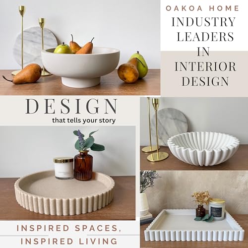 Beige Resin Decorative Round Tray for Coffee Table and Ottomans - Modern Home Decor
