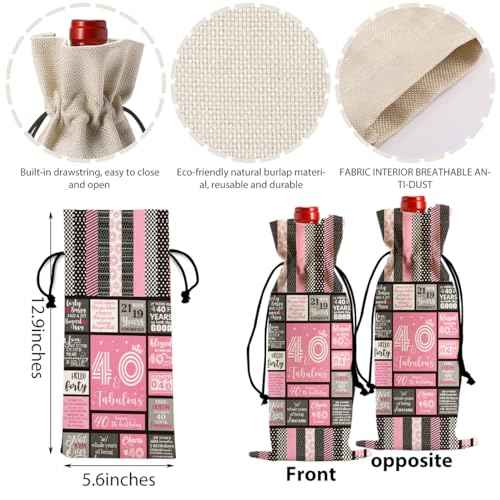 2025 - Funny 40th Birthday Gifts Women Men Wine Bag, Happy Anniversary 40th Birthday Party Decorations Man Woman Wine Bags, 40 Year Old Birthday Gifts for Women Born in 1985 Wine Bottle Bag
