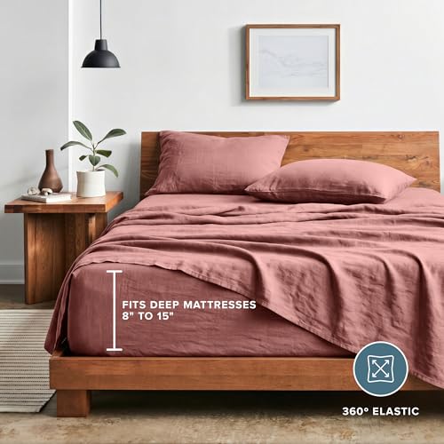 Bare Home Washed Microfiber Sheet Set Queen Dusty Rose - Ultra Soft Bedding