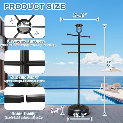Medium Solar Light Pool Towel Rack with Wheels & Water Base - Adjustable