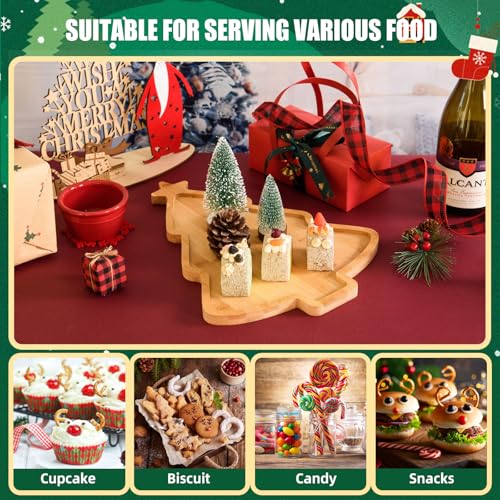 AWIZOM Christmas Tree Wooden Serving Tray Bamboo Platter Snack Cheese