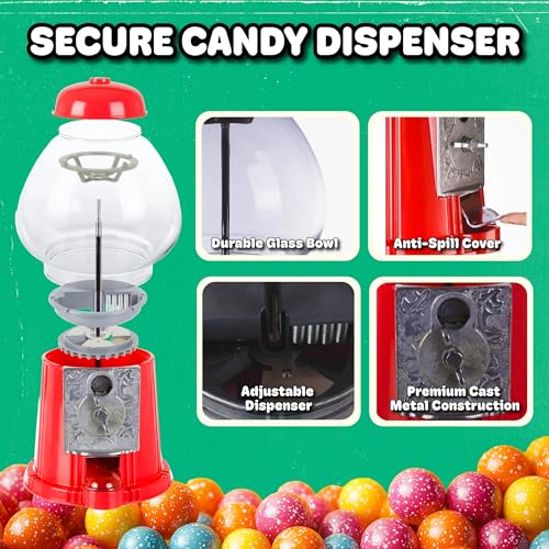 Vintage Red Gumball Machine - 11-Inch Classic Candy Dispenser with Coin Bank