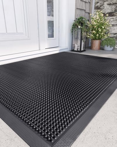 Heavy Duty Rubber Door Mat 36x48 Inch Black Cone Nubs Outdoor Entrance - Waterproof & Non-Slip