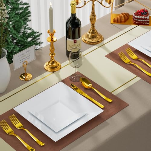 White Square Disposable Plastic Plates 100 Pack - Food Grade, Heavy Duty, Party Use