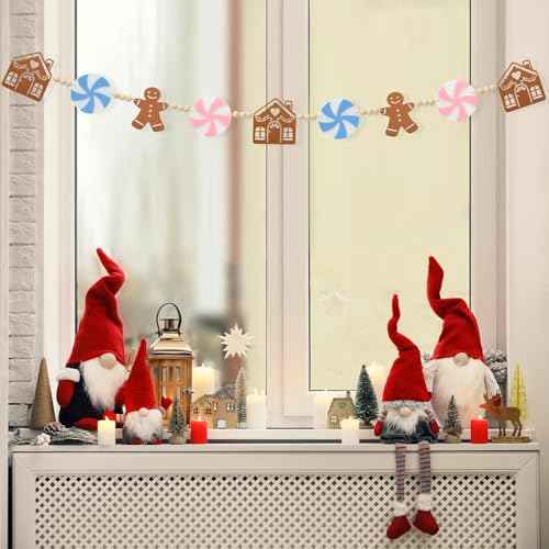 Pink Gingerbread Christmas Decorations- Pastel Candyland Christmas Decorations Candy Garland with Felt Gingerbread House - Winter Party Decor Indoor