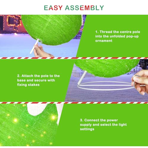 Red & Green 2-Pack Lighted Outdoor Christmas Ornaments with 160 LED Lights & 8 Modes