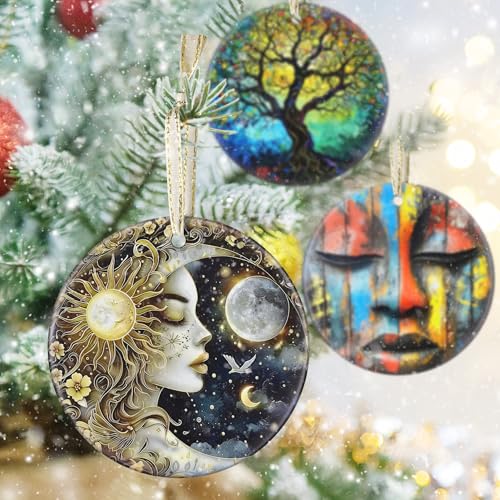 Sun and Moon Ceramic Christmas Ornament - 3.5 Inch Holiday Keepsake & Gift Idea