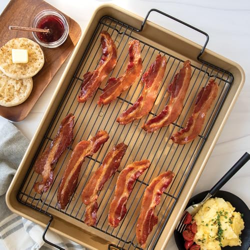 Nonstick Half Sheet Oven Baking Tray with Rack - Natural Aluminum, 17.9 x 12.9 in - Variation of Nonstick Naturals