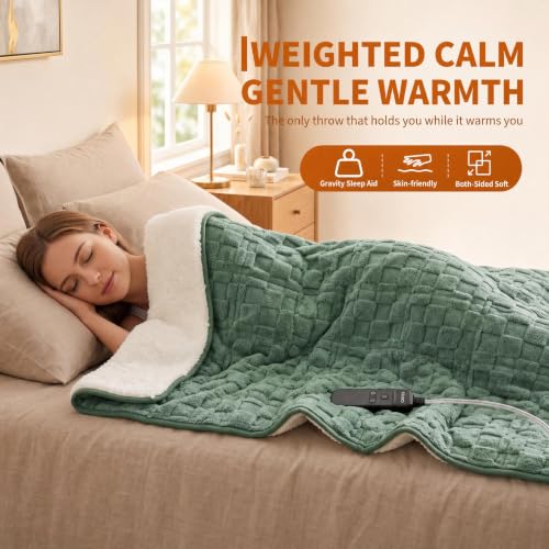 Garvee Green 50x60 Inch 15lb Weighted Heated Blanket with Digital Control