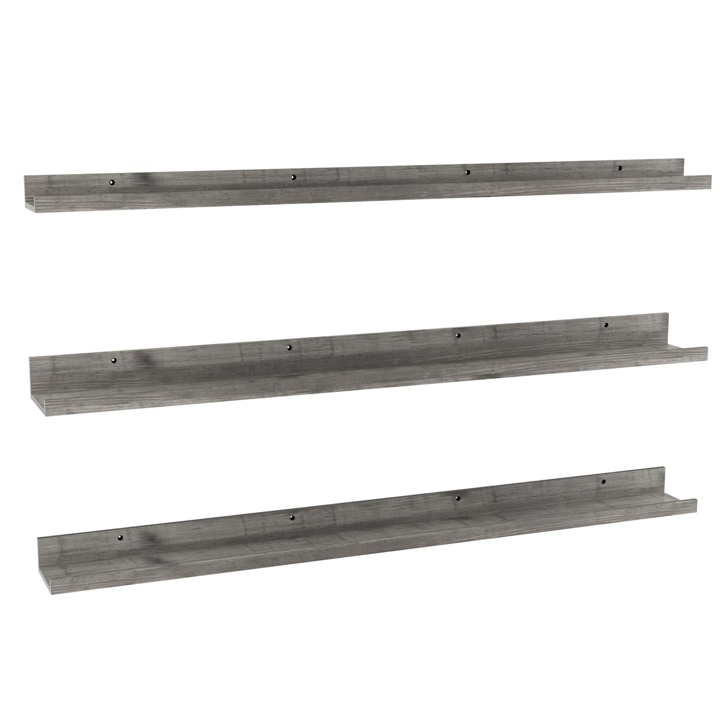 Giftgarden 47 Inch Gray Floating Shelves for Wall Mount, Grey Wood Wall Shelf Ledge for Bathroom Bedroom Living Room Kitchen Storage, Set of 3 Different Sizes